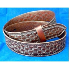 VGP Handmade Leather Belt with Basket Weave Design, Stamped Border. Dark Brown 33½" (85cm)